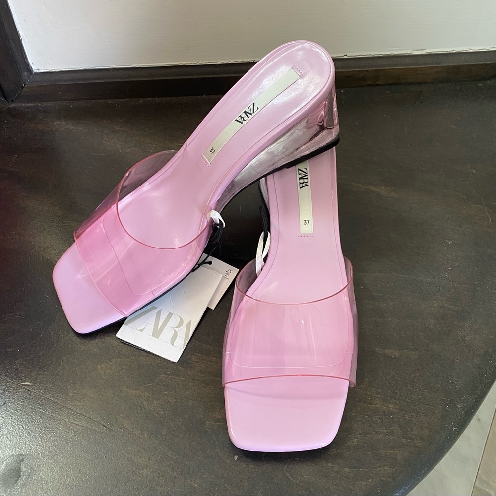 Zara Pink Acrylic Wedge Slides